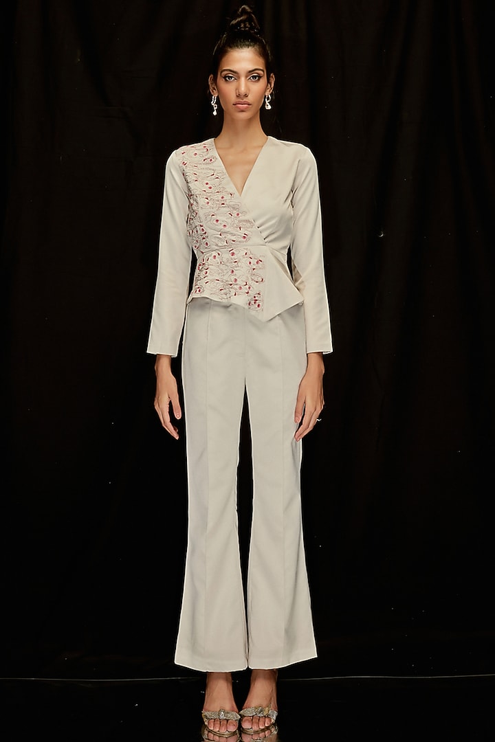 Cloud Grey Satin Silk Trousers by Pocketful Of Cherrie at Pernia's Pop Up Shop