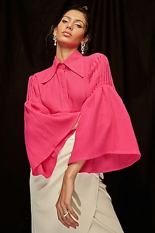 Fuchsia Pink Double Layer Cotton Shirt by Pocketful Of Cherrie