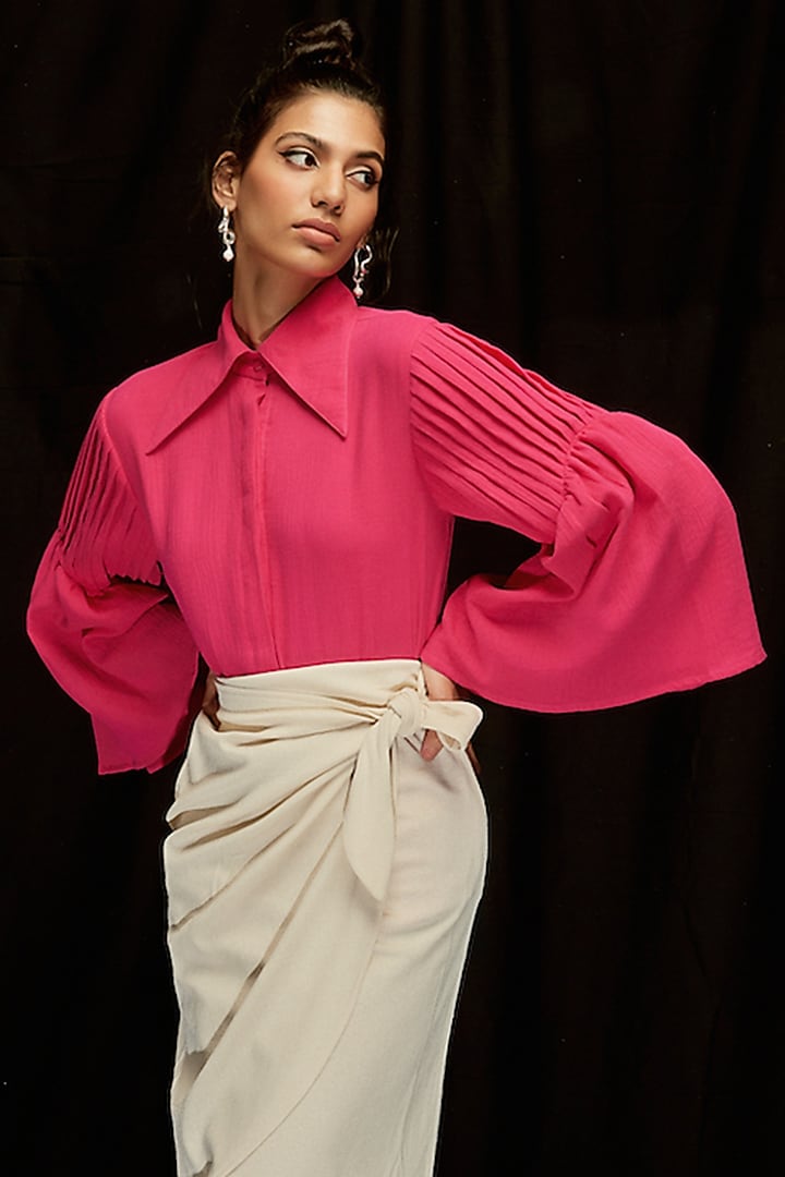 Fuchsia Pink Double Layer Cotton Shirt by Pocketful Of Cherrie at Pernia's Pop Up Shop