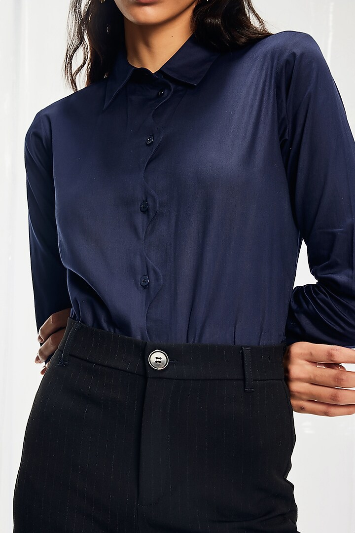 Indigo Blue Cotton Satin Shirt by Pocketful Of Cherrie at Pernia's Pop Up Shop