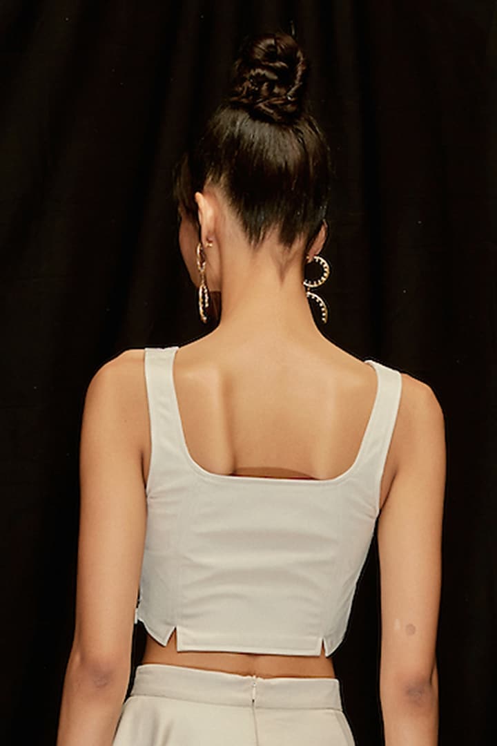Fog Grey Satin Silk Hand Embroidered Crop Top by Pocketful Of Cherrie at Pernia's Pop Up Shop