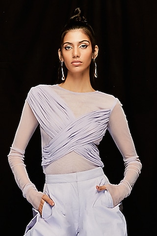 Iris Lilac Tulle & Net Gathered Draped Top by Pocketful Of Cherrie