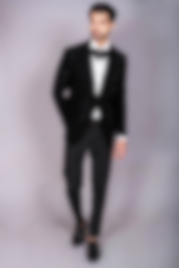 Jet Black Japanese Polynosic Cutdana Embroidered Tuxedo Set by PKIN at Pernia's Pop Up Shop