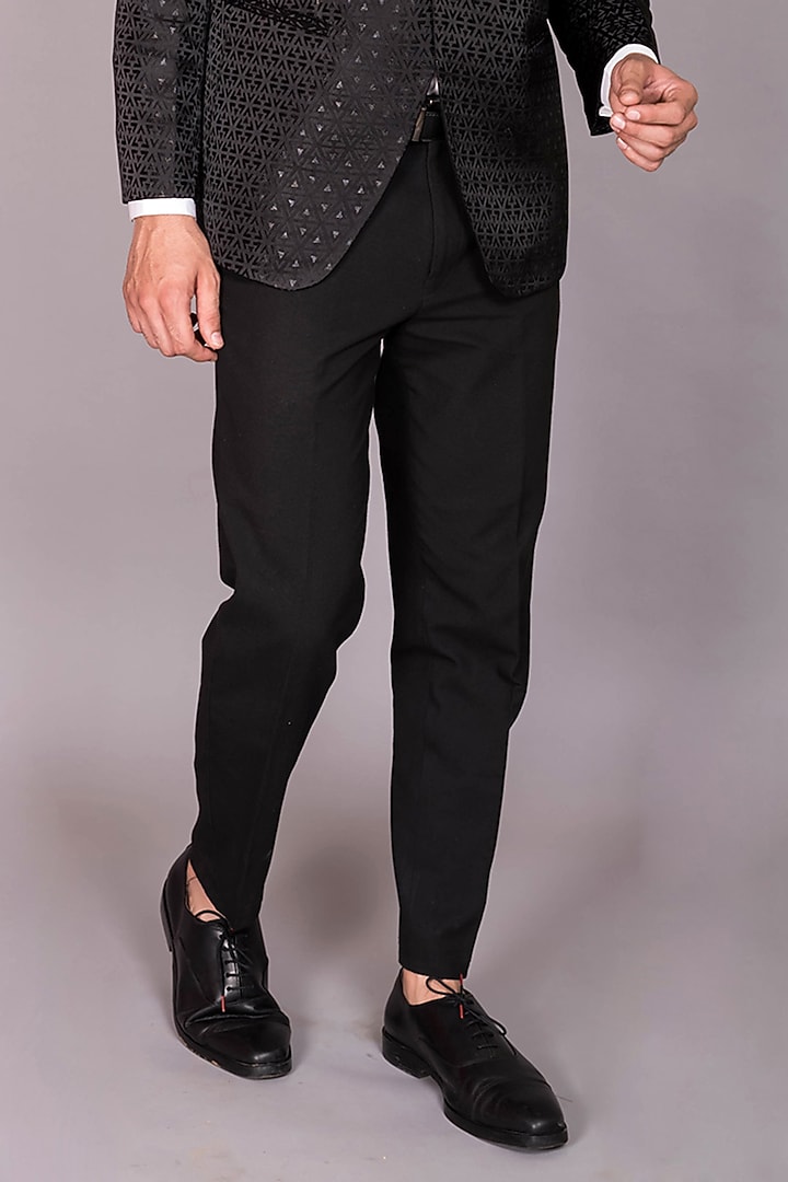 Black Jacquard Cutdana Embroidered Tuxedo Set by PKIN at Pernia's Pop Up Shop