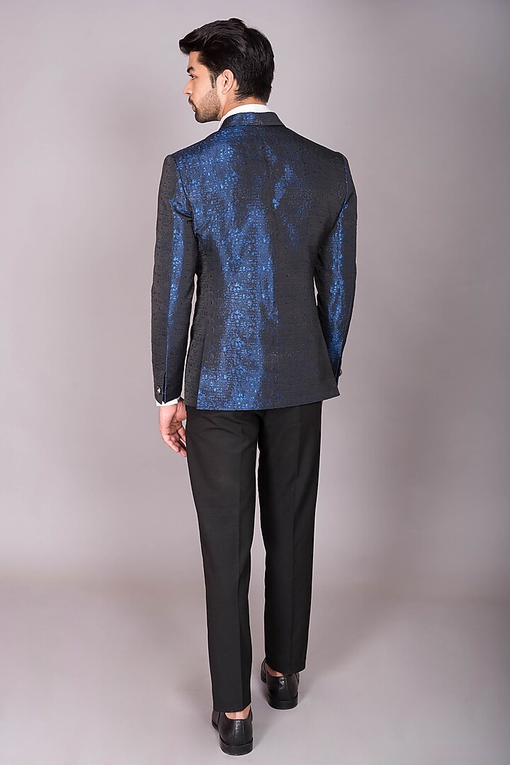 Black Jacquard Cutdana Embroidered Tuxedo Set by PKIN at Pernia's Pop Up Shop