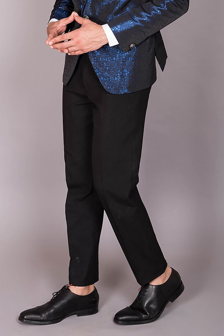 Black Jacquard Cutdana Embroidered Tuxedo Set by PKIN at Pernia's Pop Up Shop