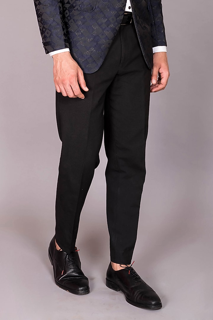 Blue & Black Jacquard Cutdana Embroidered Tuxedo Set by PKIN at Pernia's Pop Up Shop