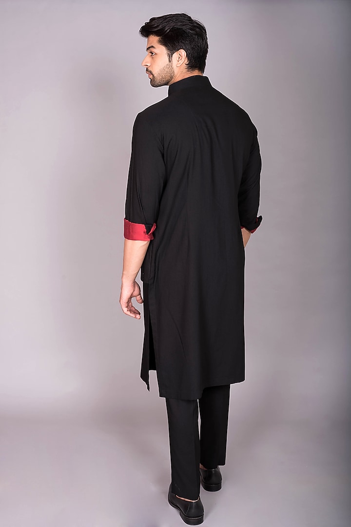 Black Japanese Polynosic Quilted & Hand Embroidered Kurta Set by PKIN at Pernia's Pop Up Shop