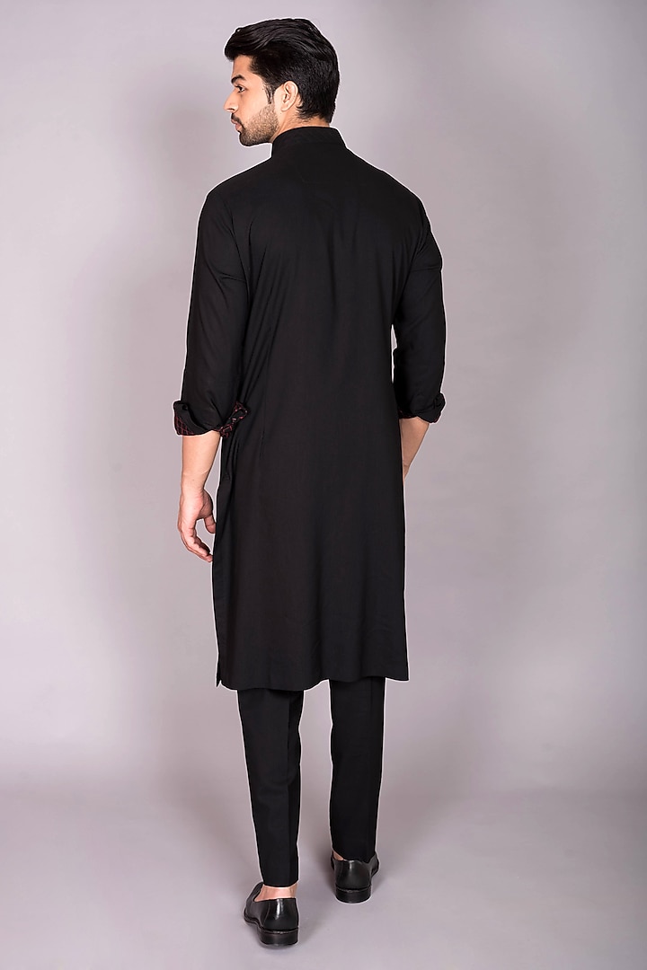 Black Japanese Polynosic Quilted & Hand Embroidered Kurta Set by PKIN at Pernia's Pop Up Shop