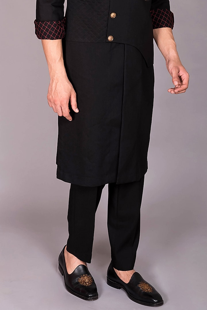 Black Japanese Polynosic Quilted Hand Embroidered Kurta Set by PKIN at  Pernia's Pop Up Shop