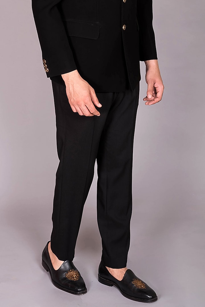 Black Japanese Polynosic Thread Embroidered Wedding Bandhgala Set by PKIN at Pernia's Pop Up Shop