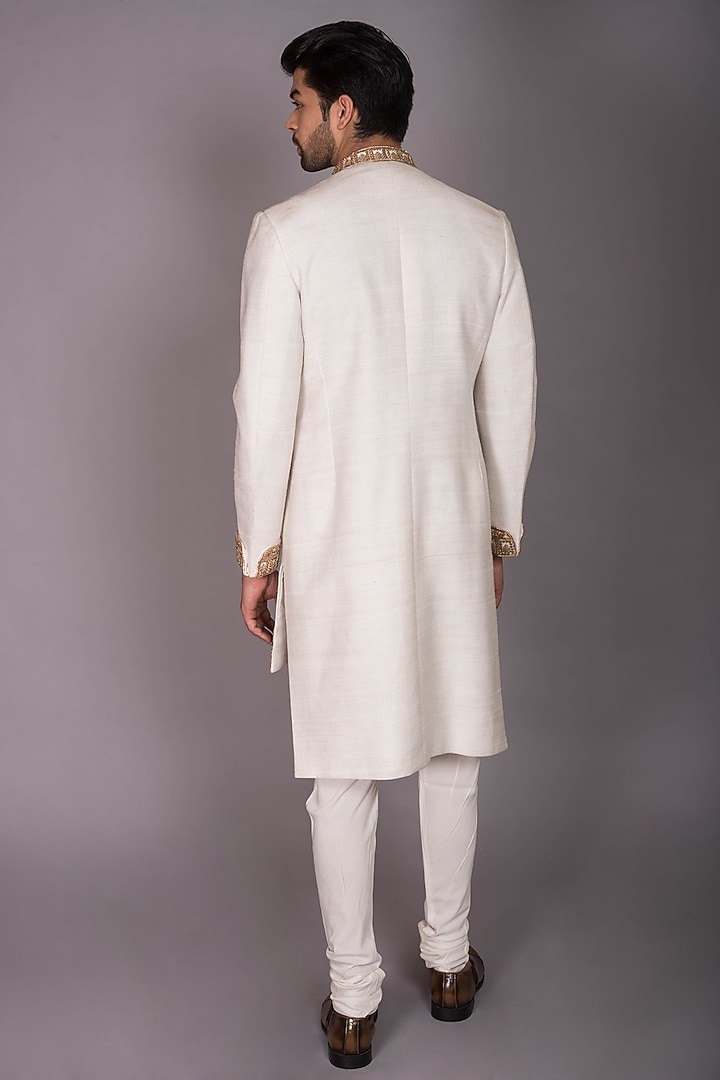 Ivory Silk Zardosi Embroidered & Pleated Indo-Western Set by PKIN at Pernia's Pop Up Shop