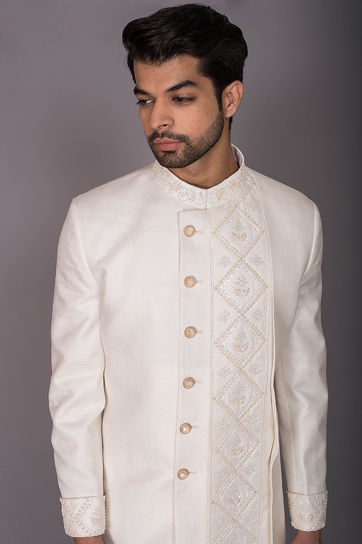 Ivory Silk Cutdana Embroidered Indo-Western Set by PKIN at Pernia's Pop Up Shop