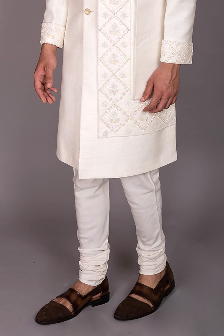 Ivory Silk Cutdana Embroidered Indo-Western Set by PKIN at Pernia's Pop Up Shop