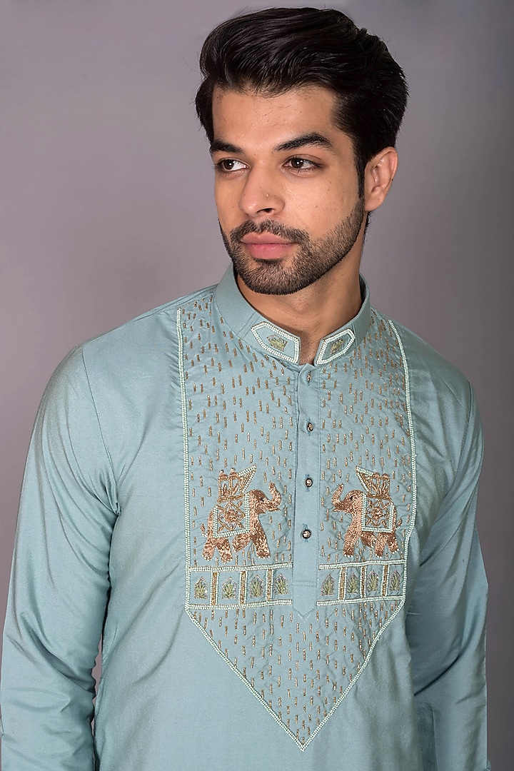 Blue Poly Silk Zardosi Work Kurta Set by PKIN at Pernia's Pop Up Shop