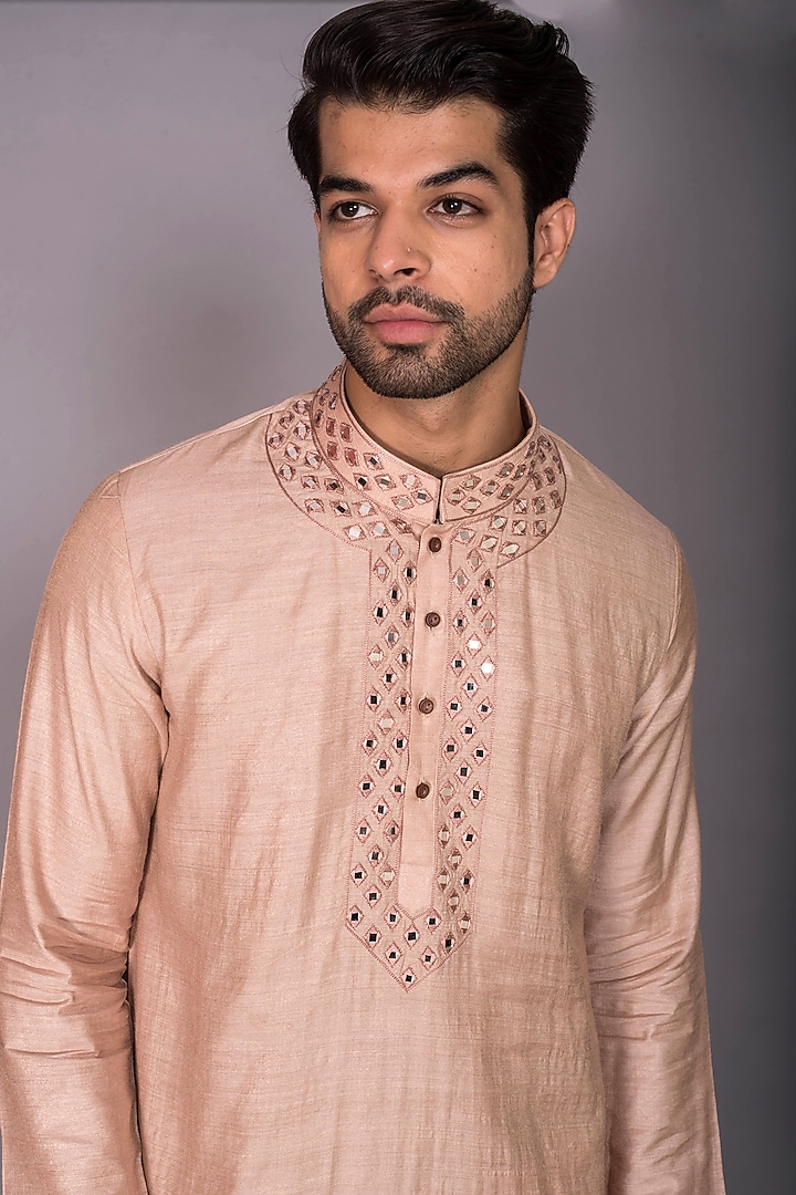 Peach Silk Gota Patti Kurta Set by PKIN at Pernia's Pop Up Shop