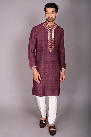 Maroon Silk Gota Patti Kurta Set by PKIN