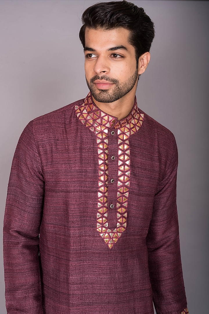 Maroon Silk Gota Patti Kurta Set by PKIN at Pernia's Pop Up Shop