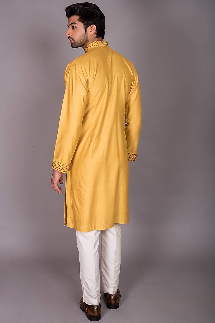 Yellow Poly Silk Cutdana Embroidered Kurta Set by PKIN at Pernia's Pop Up Shop