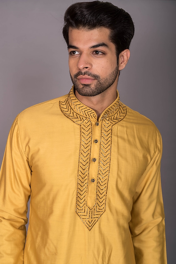 Yellow Poly Silk Cutdana Embroidered Kurta Set by PKIN at Pernia's Pop Up Shop