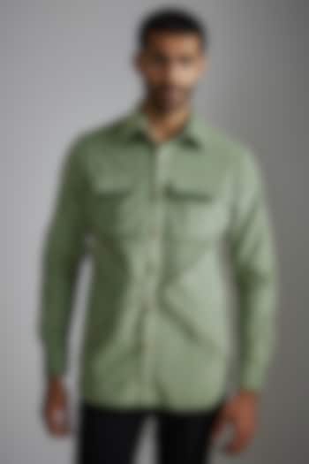 Pista Green Corduroy Shirt by P.S PANKAJ SONI