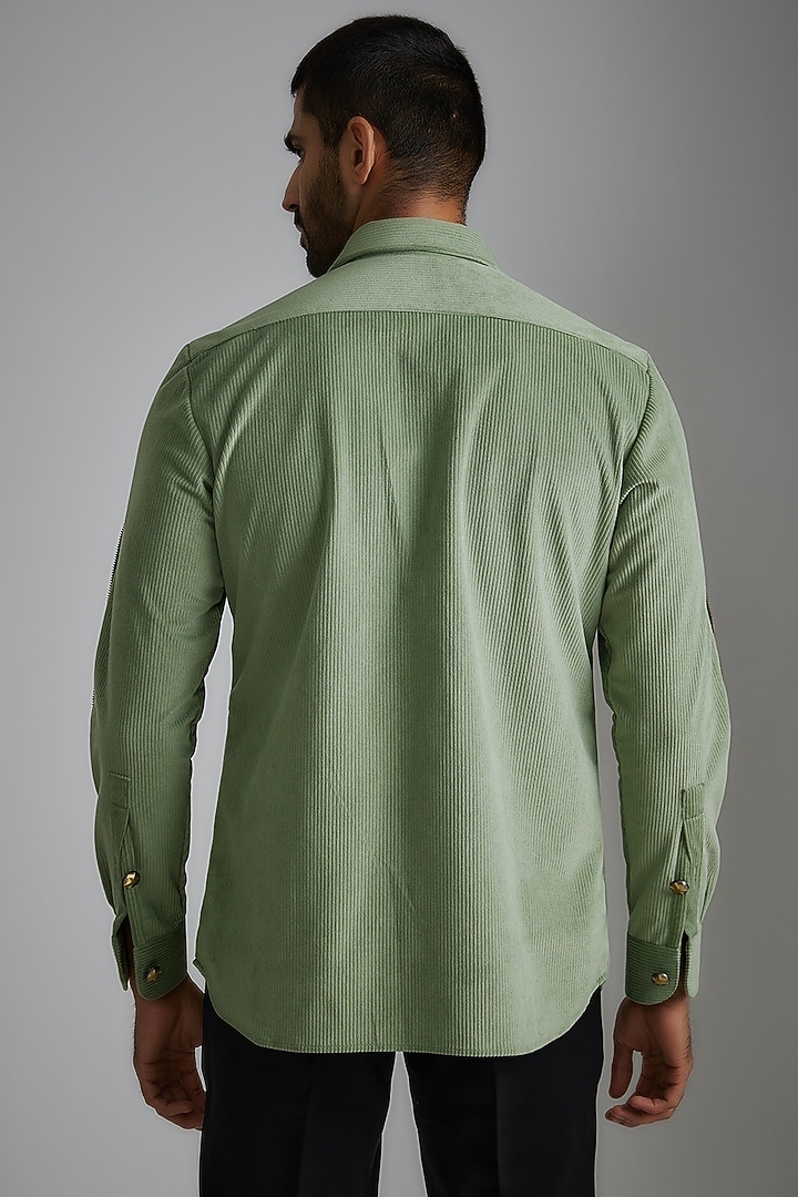 Pista Green Corduroy Party Wear Shirt by P.S PANKAJ SONI at Pernia's Pop Up Shop