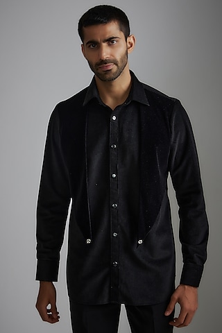 Black Corduroy Shirt by P.S PANKAJ SONI