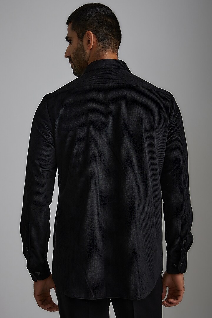 Black Corduroy Party Wear Shirt by P.S PANKAJ SONI at Pernia's Pop Up Shop