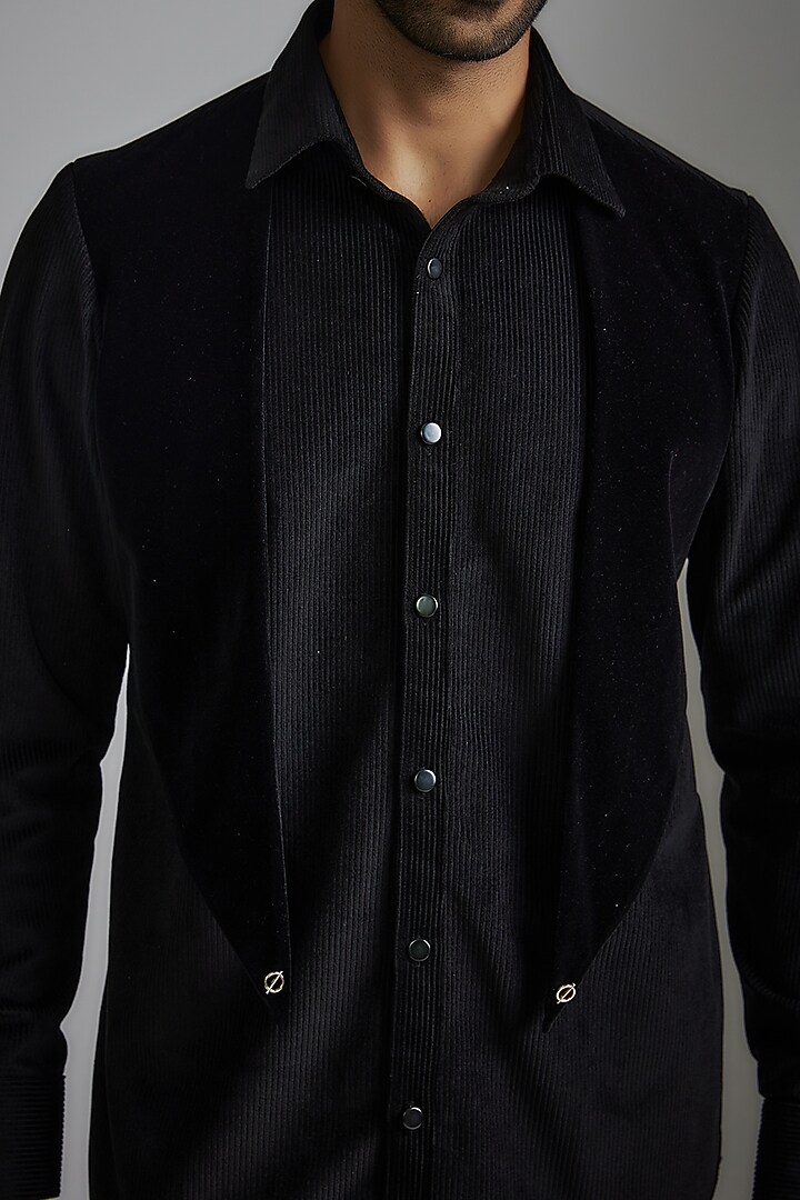 Black Corduroy Party Wear Shirt by P.S PANKAJ SONI at Pernia's Pop Up Shop