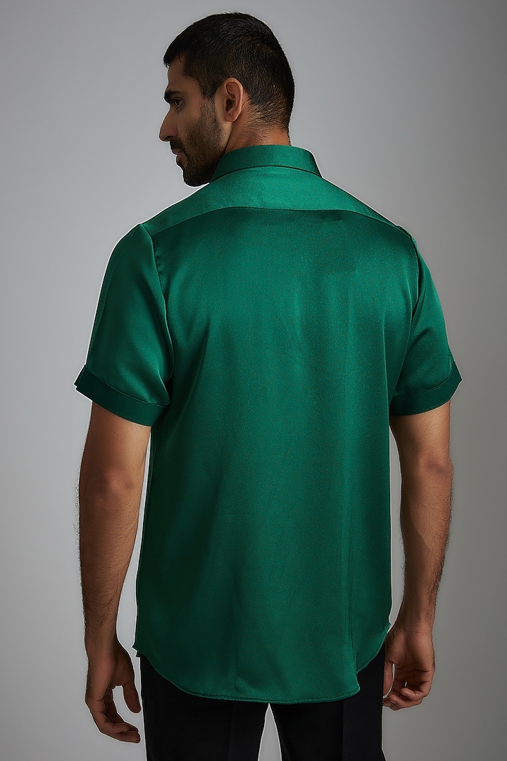 Bottle Green Satin Crepe Shirt by PANKAJ SONI at Pernia's Pop