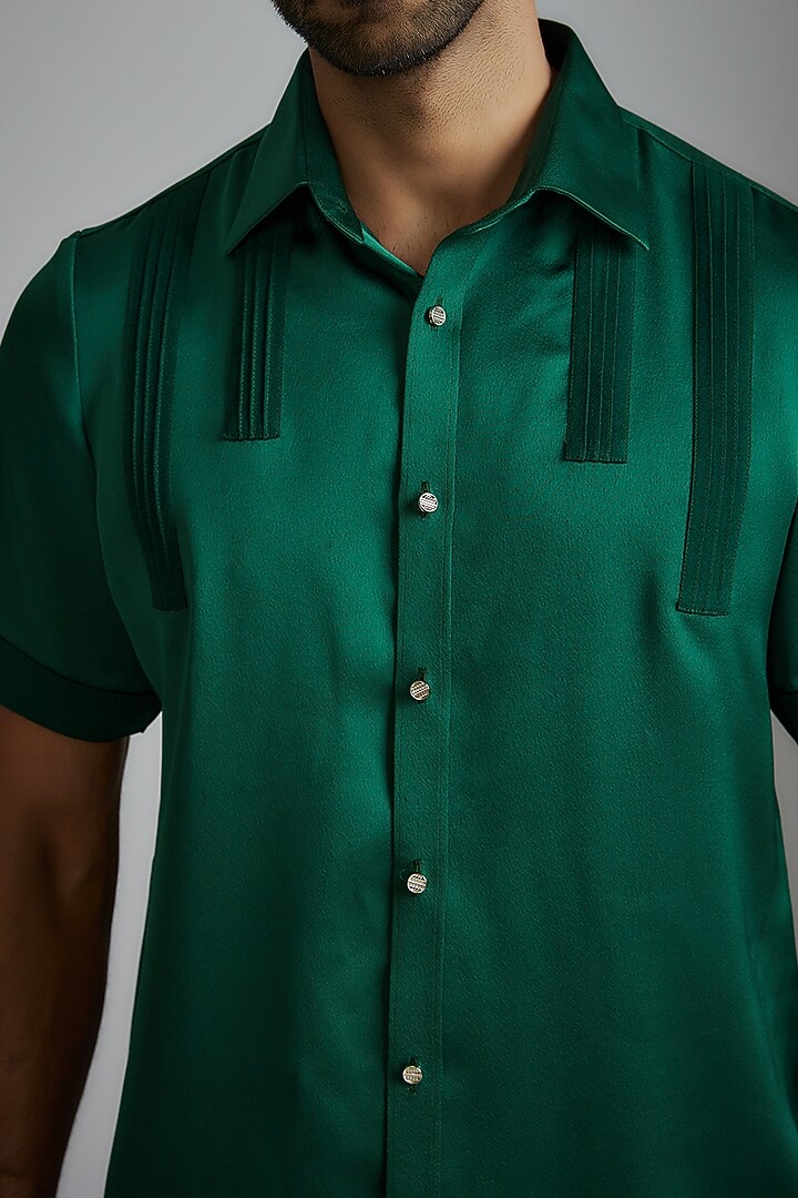Bottle Green Satin Crepe Party Wear Shirt by P.S PANKAJ SONI at Pernia's Pop Up Shop