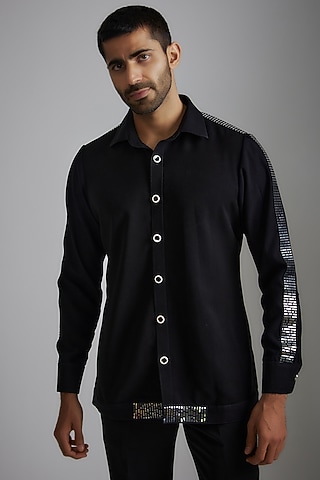 Black Japanese Poly Shirt by P.S PANKAJ SONI