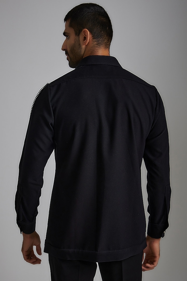 Black Japanese Poly Party Wear Shirt by P.S PANKAJ SONI at Pernia's Pop Up Shop