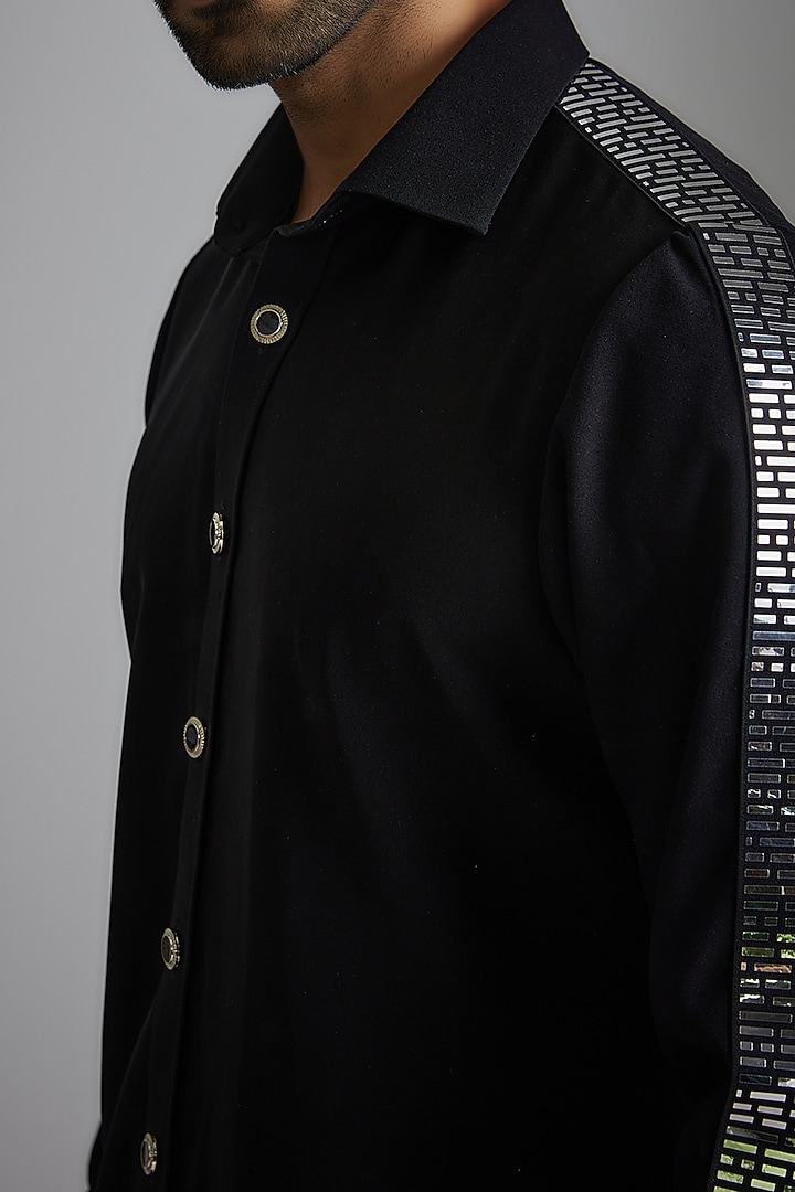 Black Japanese Poly Party Wear Shirt by P.S PANKAJ SONI at Pernia's Pop Up Shop