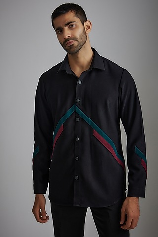 Black Bumari Japanese Fabric Shirt by P.S PANKAJ SONI