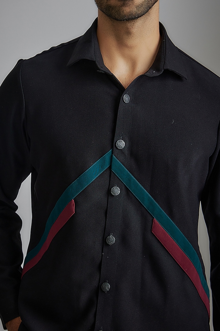 Black Bumari Japanese Fabric Party Wear Shirt by P.S PANKAJ SONI at Pernia's Pop Up Shop
