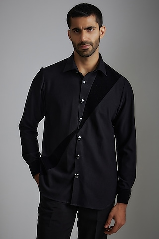 Black Japanese Poly Shirt by P.S PANKAJ SONI