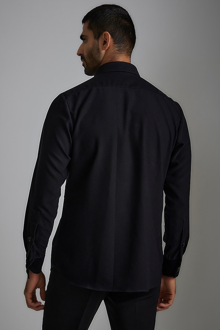 Black Japanese Poly Party Wear Shirt by P.S PANKAJ SONI at Pernia's Pop Up Shop