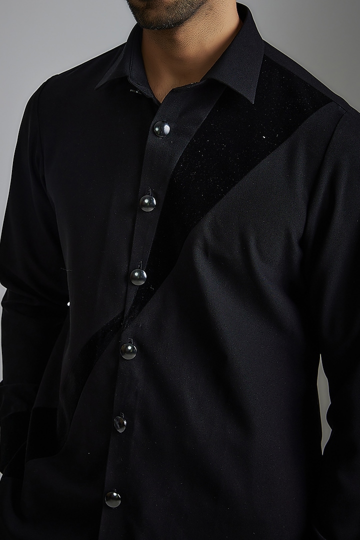Black Japanese Poly Party Wear Shirt by P.S PANKAJ SONI at Pernia's Pop Up Shop