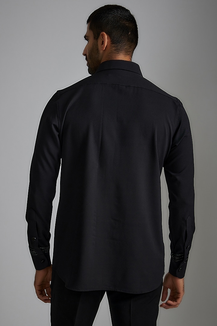 Black Japanese Poly Embroidered Party Wear Shirt by P.S PANKAJ SONI at Pernia's Pop Up Shop