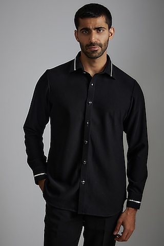 Black Japanese Poly Shirt by P.S PANKAJ SONI