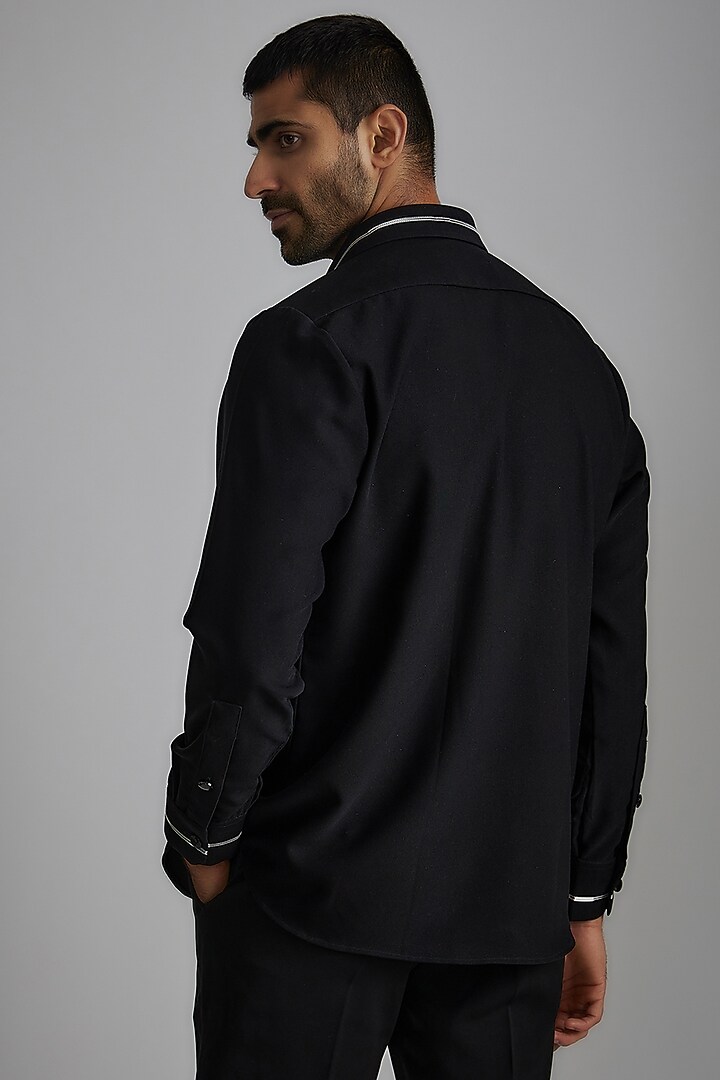 Black Japanese Poly Party Wear Shirt by P.S PANKAJ SONI at Pernia's Pop Up Shop