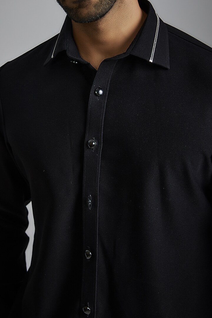 Black Japanese Poly Party Wear Shirt by P.S PANKAJ SONI at Pernia's Pop Up Shop