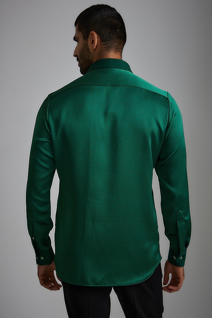 Green Satin Crepe Embroidered Party Wear Shirt by P.S PANKAJ SONI at Pernia's Pop Up Shop