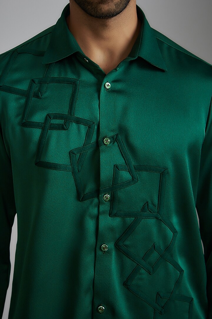Green Satin Crepe Embroidered Party Wear Shirt by P.S PANKAJ SONI at Pernia's Pop Up Shop
