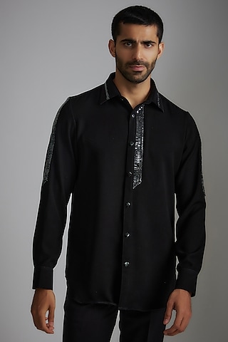 Black Japanese Poly Shirt by P.S PANKAJ SONI