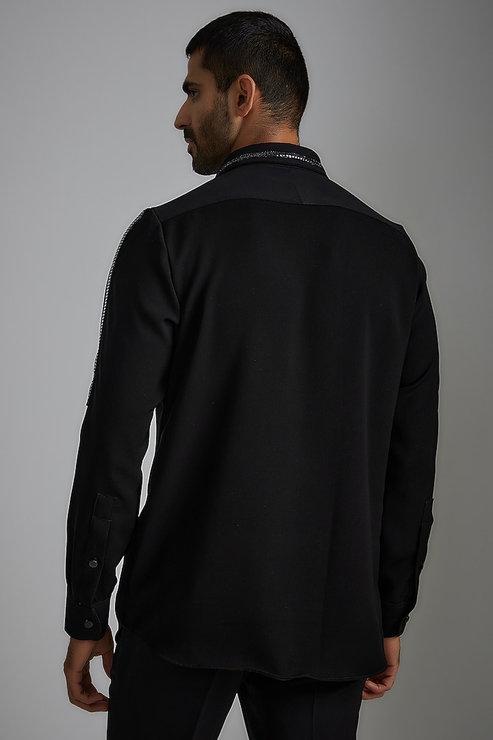 Black Japanese Poly Party Wear Shirt by P.S PANKAJ SONI at Pernia's Pop Up Shop