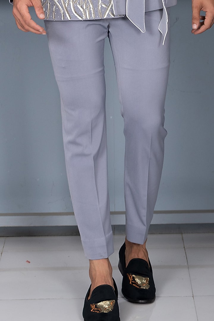 Grey Embroidered Tuxedo Set by P.S PANKAJ SONI at Pernia's Pop Up Shop