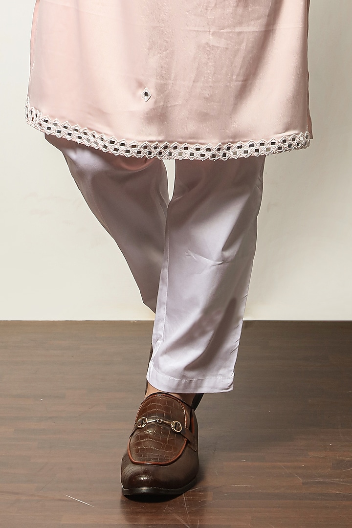 Pastel Pink Satin Kurta Set With Wedding Indowestern Jacket by P.S PANKAJ SONI at Pernia's Pop Up Shop