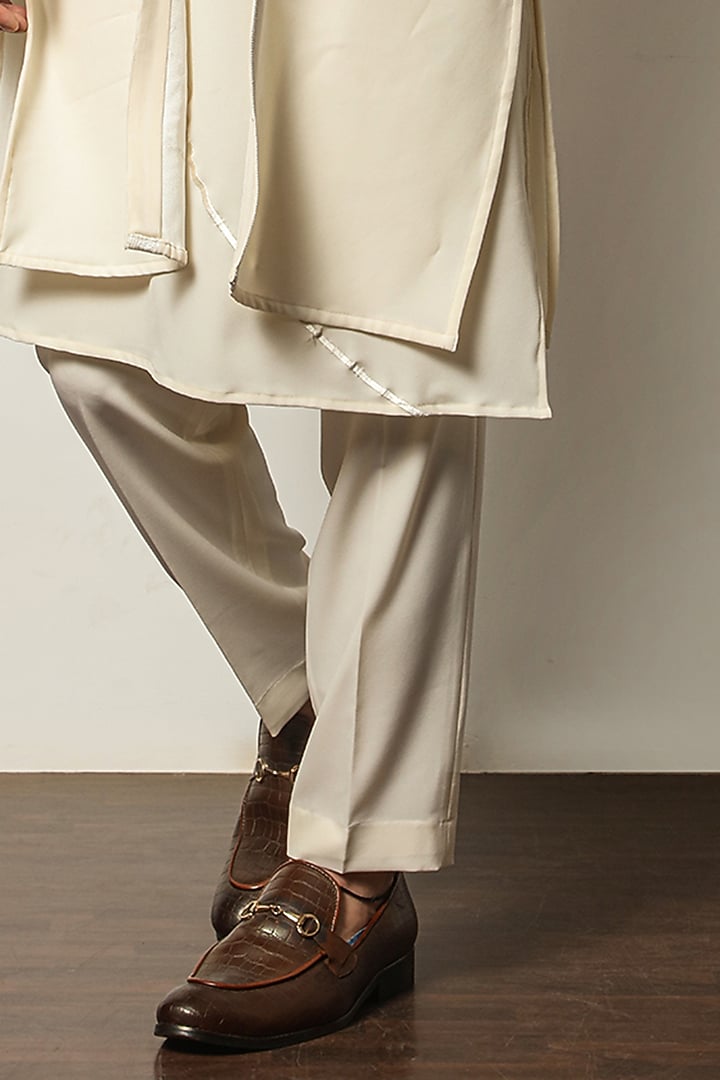 Cream Crepe Indo-Western Jacket Set by P.S PANKAJ SONI at Pernia's Pop Up Shop